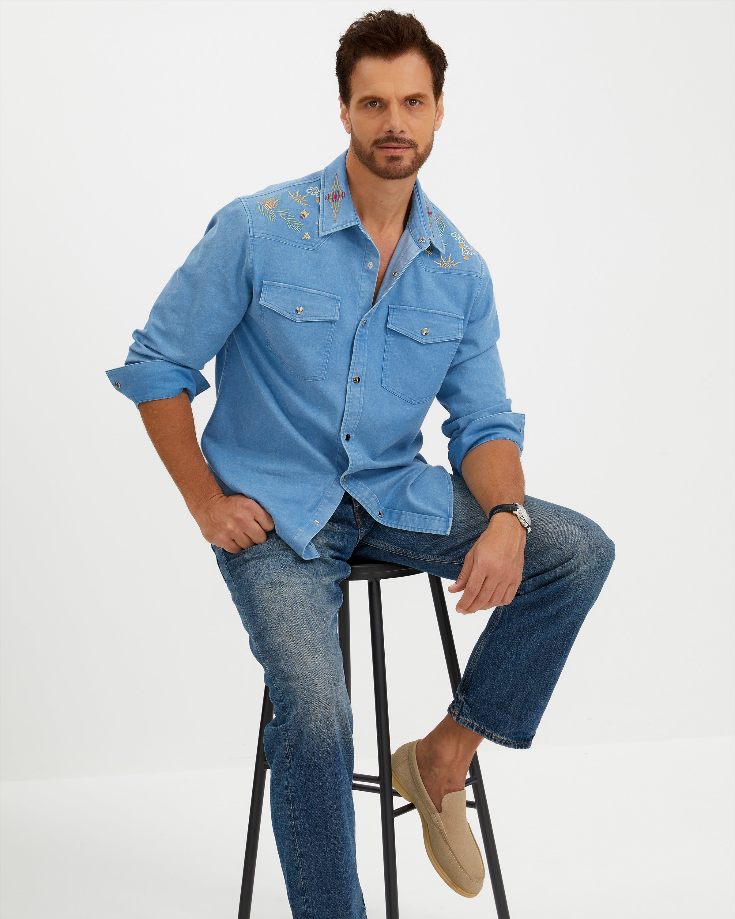 EMBROIDERED WASHED COTTON SHIRT