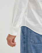 EMBROIDERED LINEN COTTON POPOVER SHIRT - WHITE