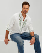EMBROIDERED LINEN COTTON POPOVER SHIRT - WHITE