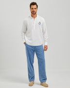 EMBROIDERED LINEN COTTON POPOVER SHIRT - WHITE