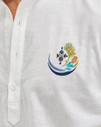 EMBROIDERED LINEN COTTON POPOVER SHIRT - WHITE
