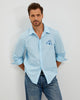 EMBROIDERED LINEN COTTON SHIRT - BLUE
