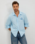 EMBROIDERED LINEN COTTON SHIRT - BLUE