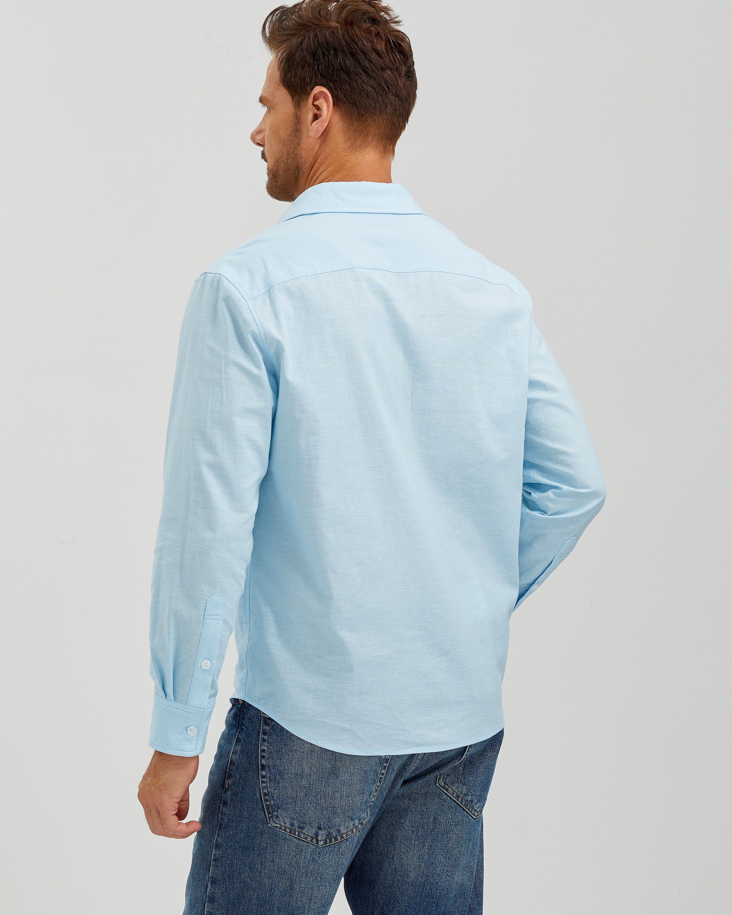 EMBROIDERED LINEN COTTON SHIRT - BLUE