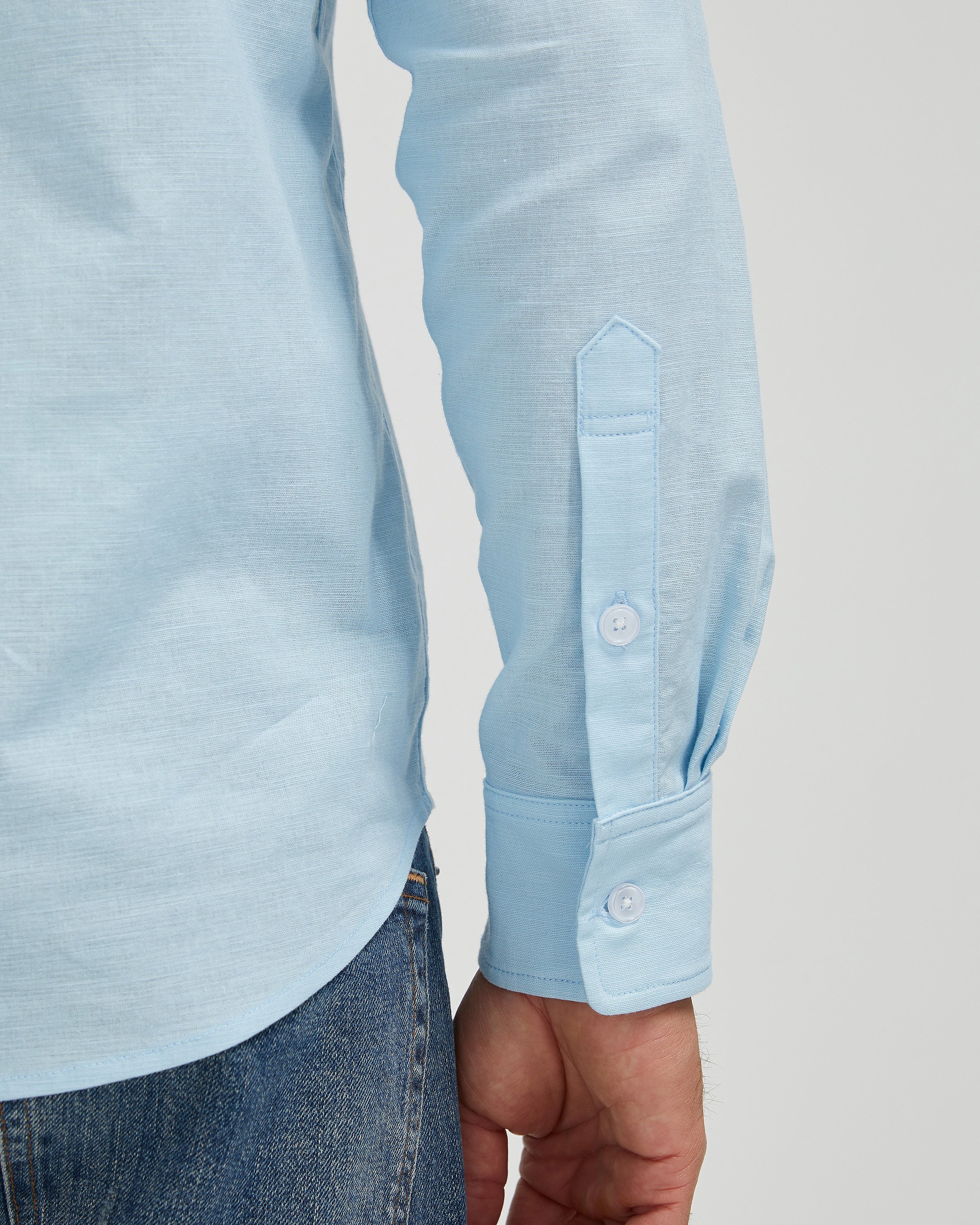EMBROIDERED LINEN COTTON SHIRT - BLUE