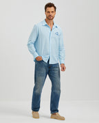 EMBROIDERED LINEN COTTON SHIRT - BLUE