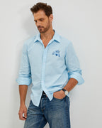 EMBROIDERED LINEN COTTON SHIRT - BLUE