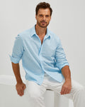 LINEN COTTON BUTTON UP SHIRT - BLUE