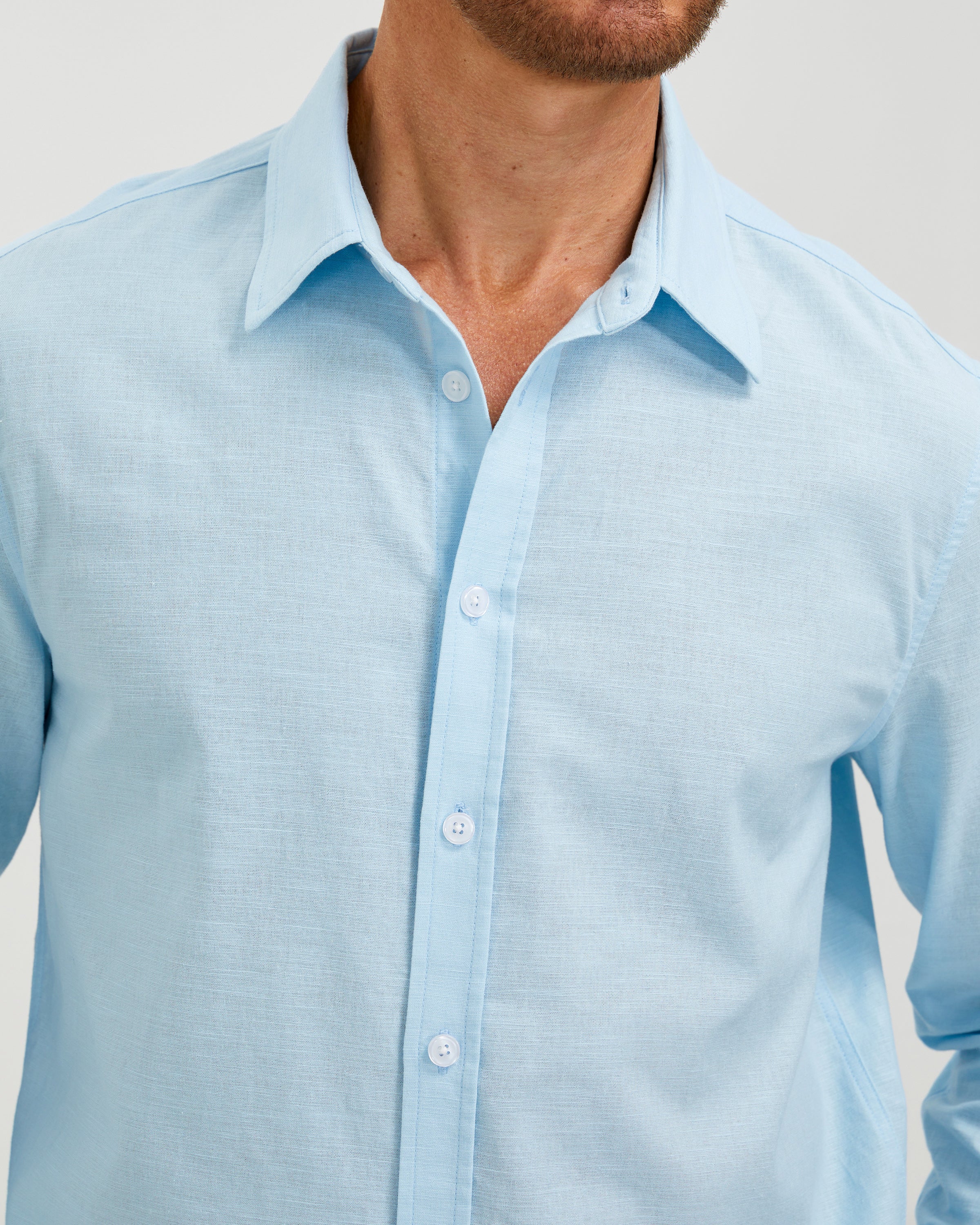 LINEN COTTON BUTTON UP SHIRT - BLUE