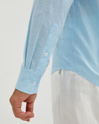 LINEN COTTON BUTTON UP SHIRT - BLUE