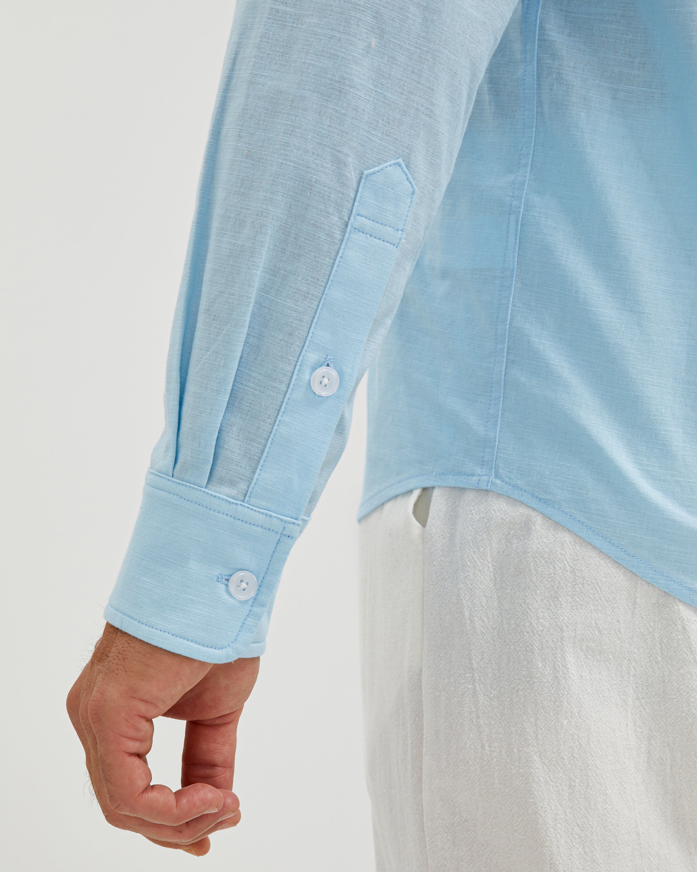LINEN COTTON BUTTON UP SHIRT - BLUE