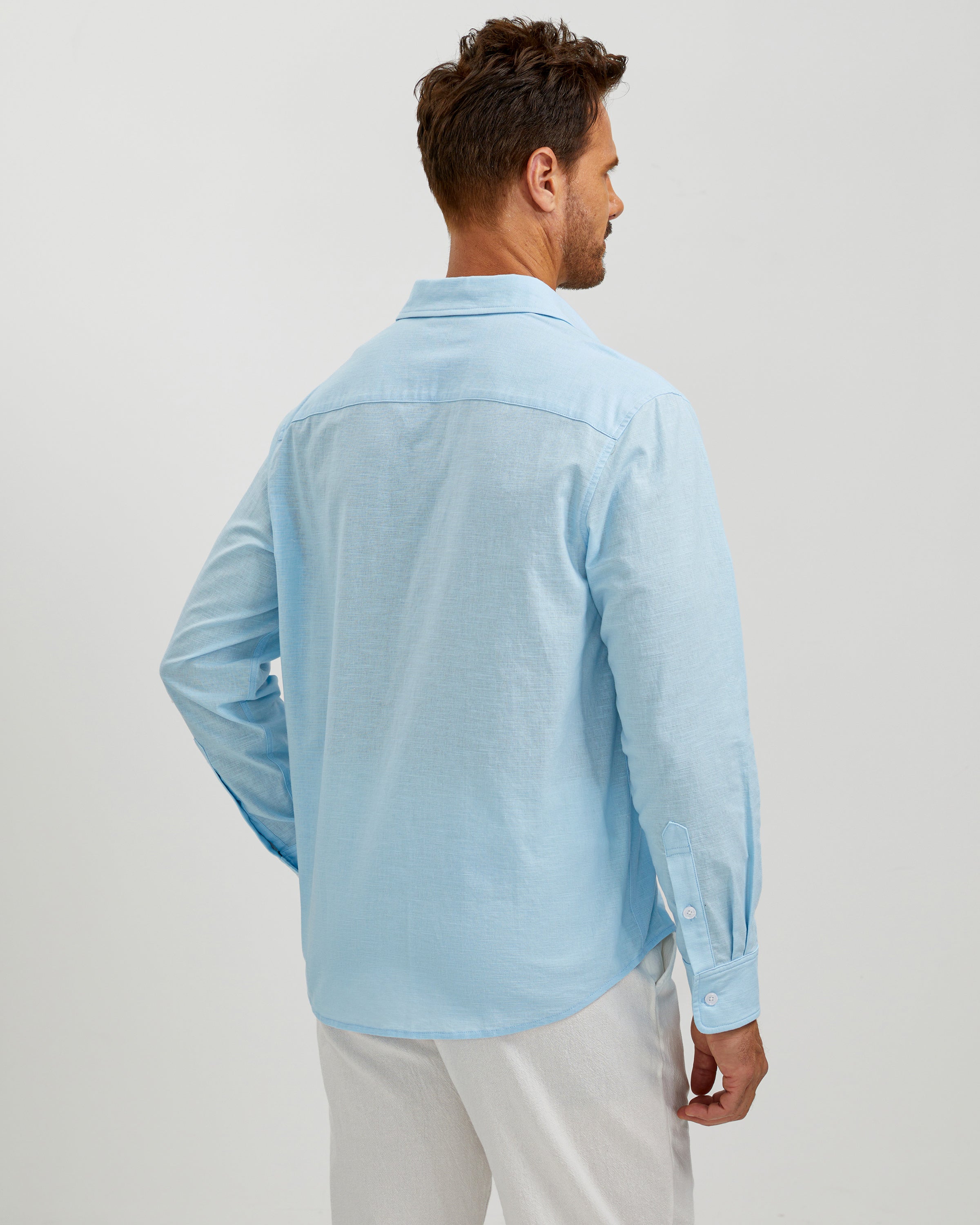LINEN COTTON BUTTON UP SHIRT - BLUE
