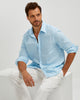LINEN COTTON BUTTON UP SHIRT - BLUE