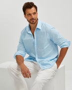 LINEN COTTON BUTTON UP SHIRT - BLUE