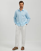 LINEN COTTON BUTTON UP SHIRT - BLUE
