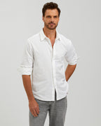 LINEN COTTON BUTTON UP SHIRT - WHITE