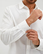 LINEN COTTON BUTTON UP SHIRT - WHITE