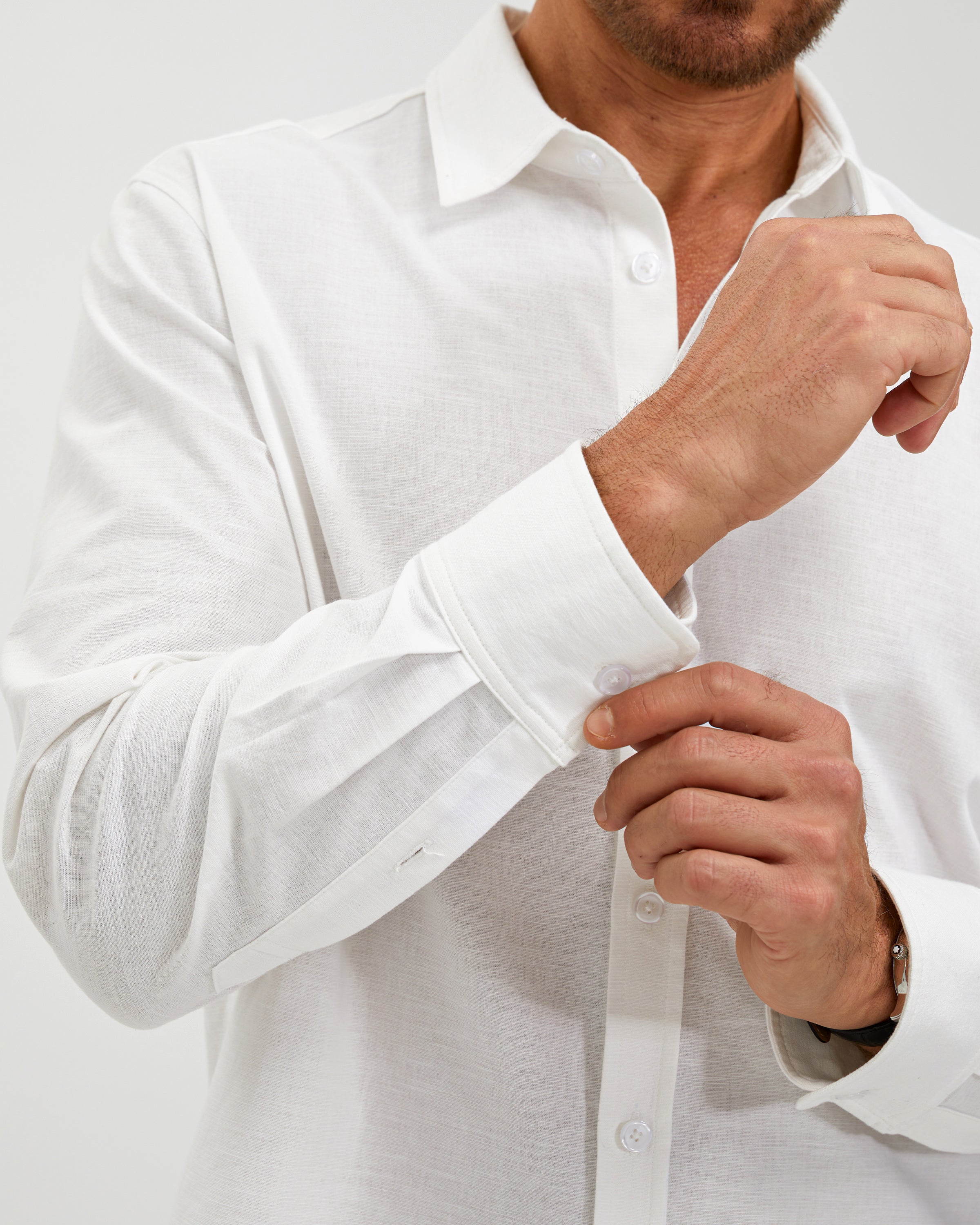 LINEN COTTON BUTTON UP SHIRT - WHITE