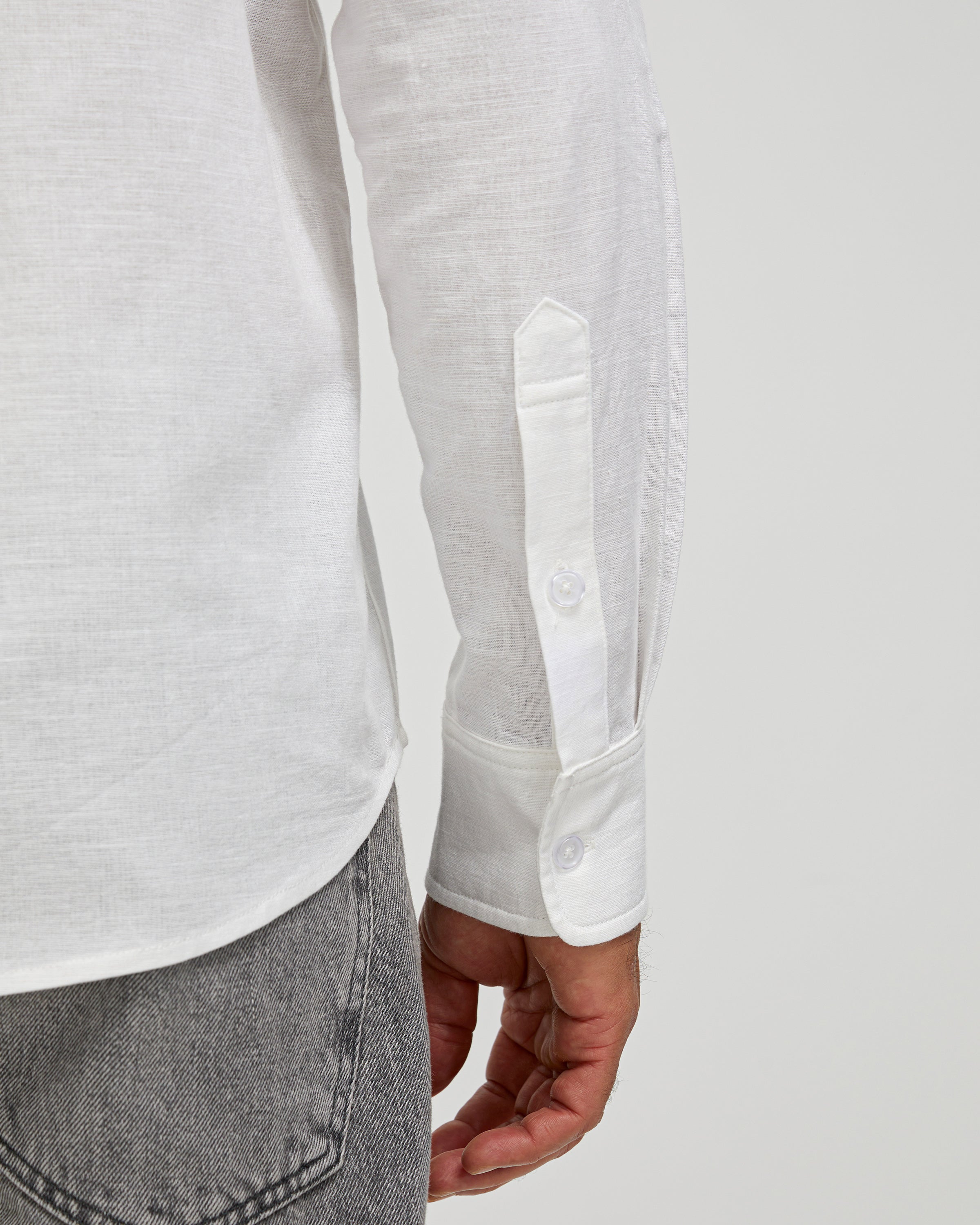 LINEN COTTON BUTTON UP SHIRT - WHITE