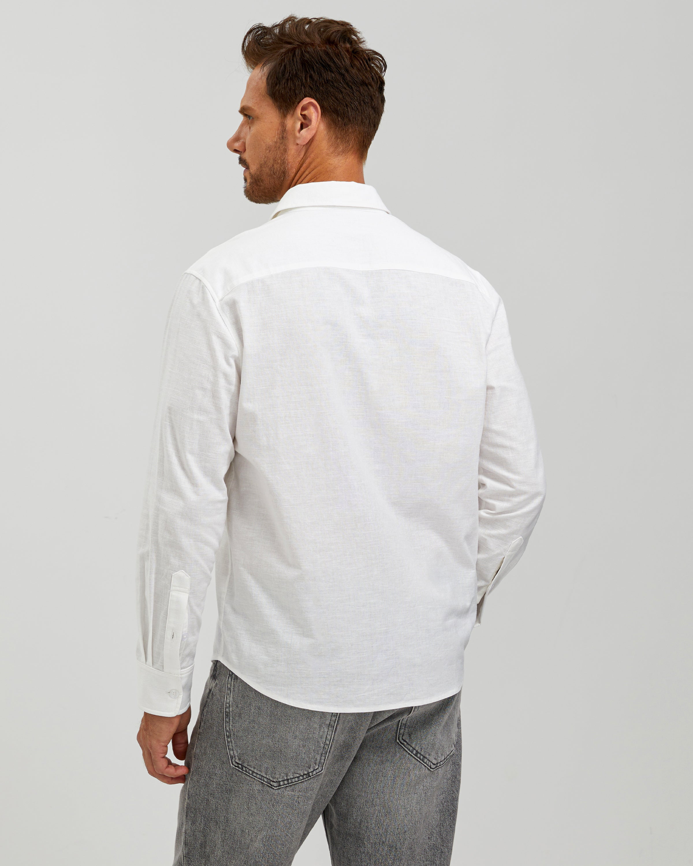 LINEN COTTON BUTTON UP SHIRT - WHITE