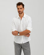 LINEN COTTON BUTTON UP SHIRT - WHITE