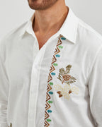 EMBROIDERED LINEN COTTON SHIRT - WHITE