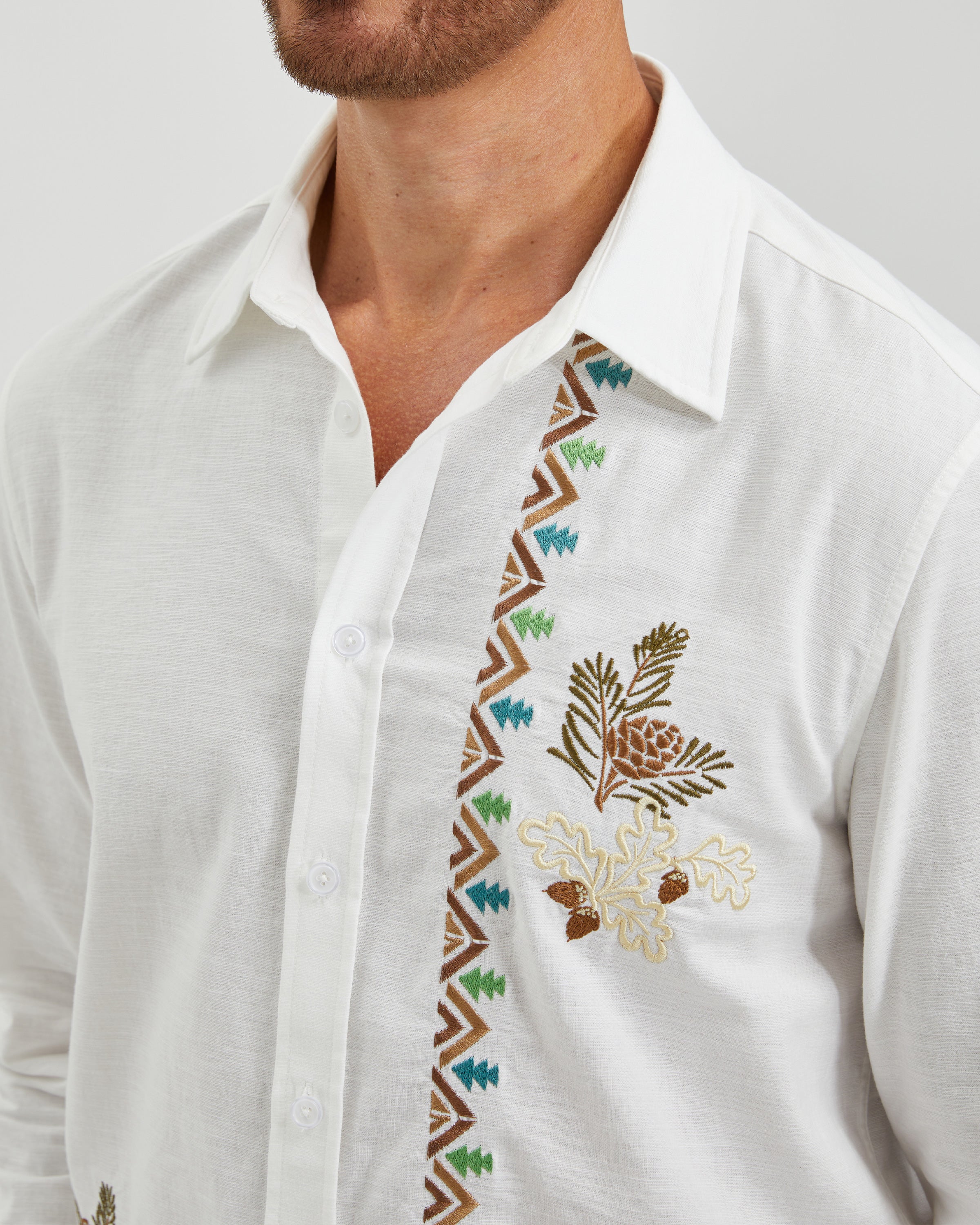EMBROIDERED LINEN COTTON SHIRT - WHITE