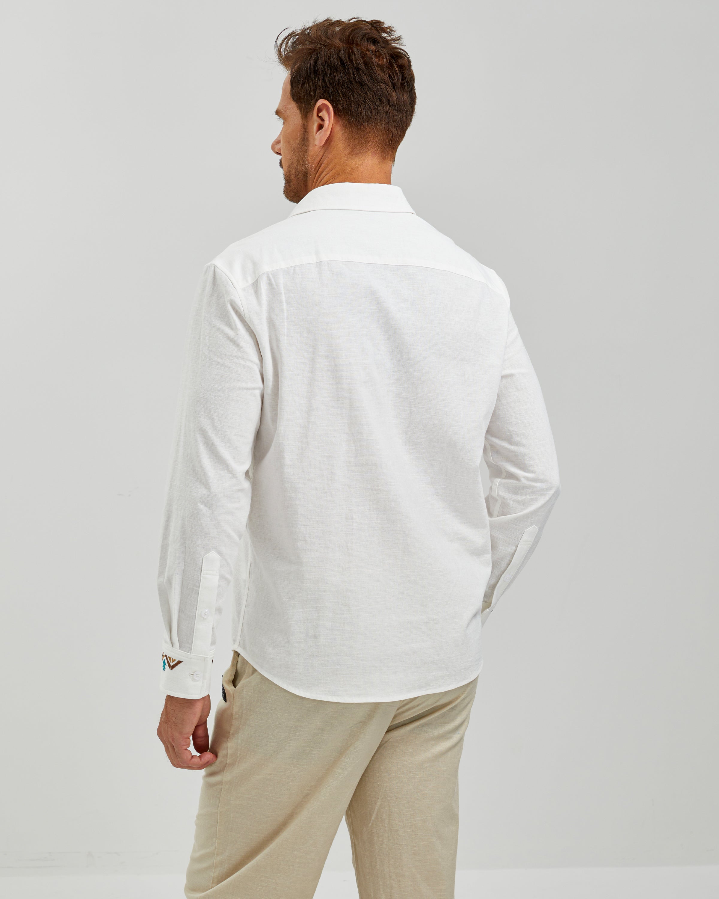 EMBROIDERED LINEN COTTON SHIRT - WHITE