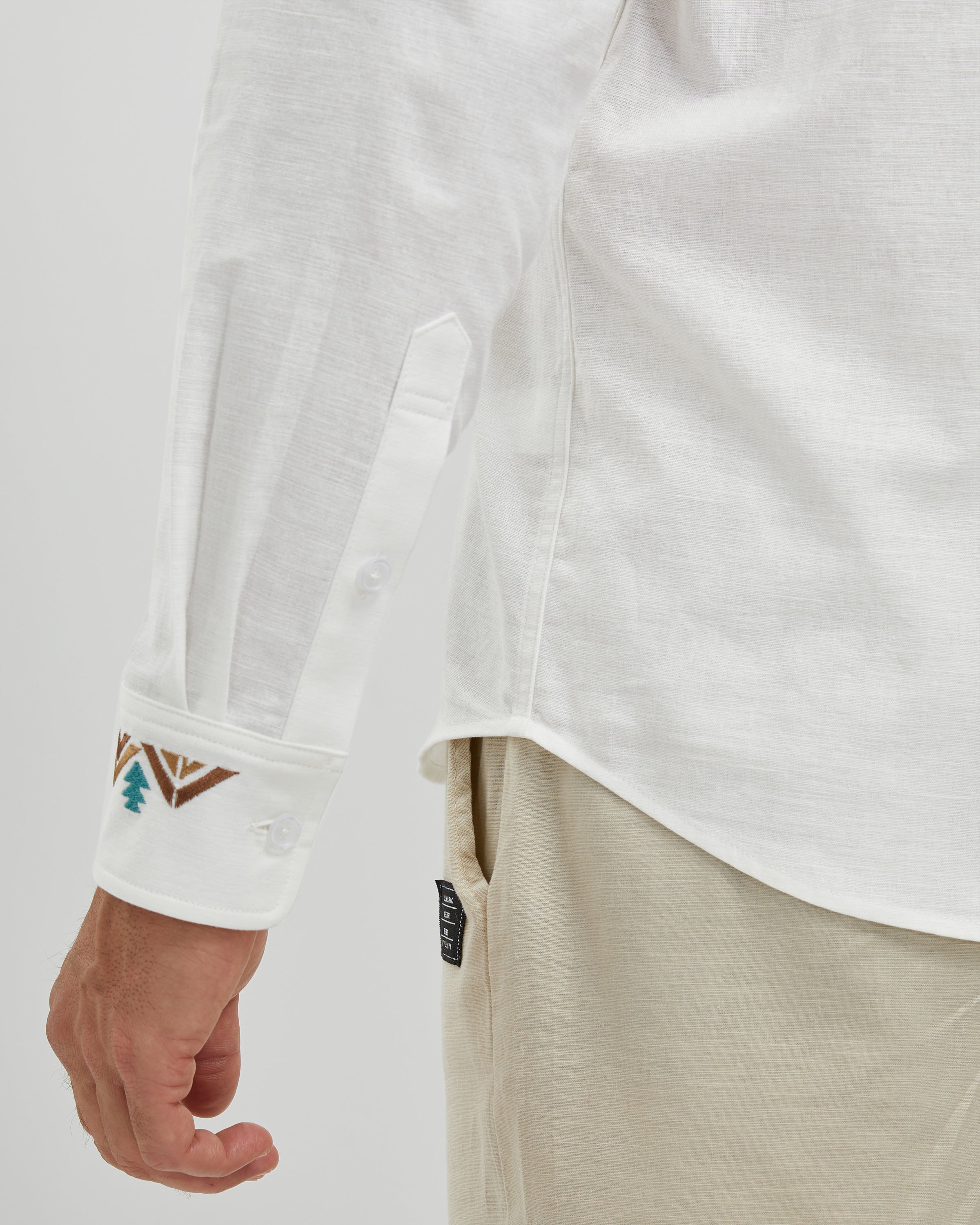 EMBROIDERED LINEN COTTON SHIRT - WHITE
