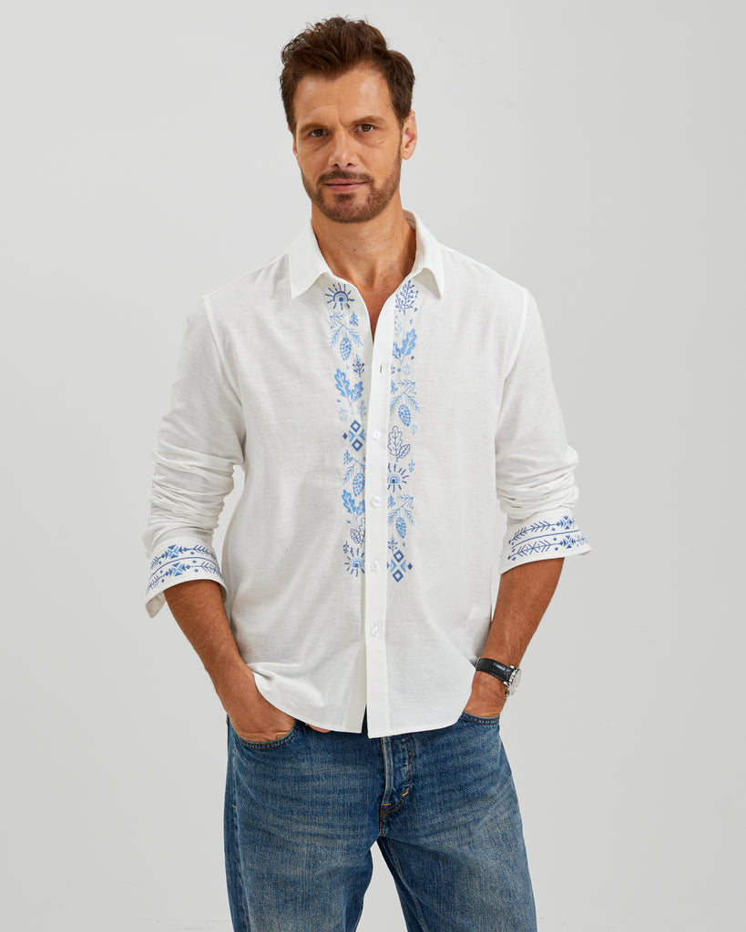 LINEN COTTON SERENITY EMBROIDERED SHIRT