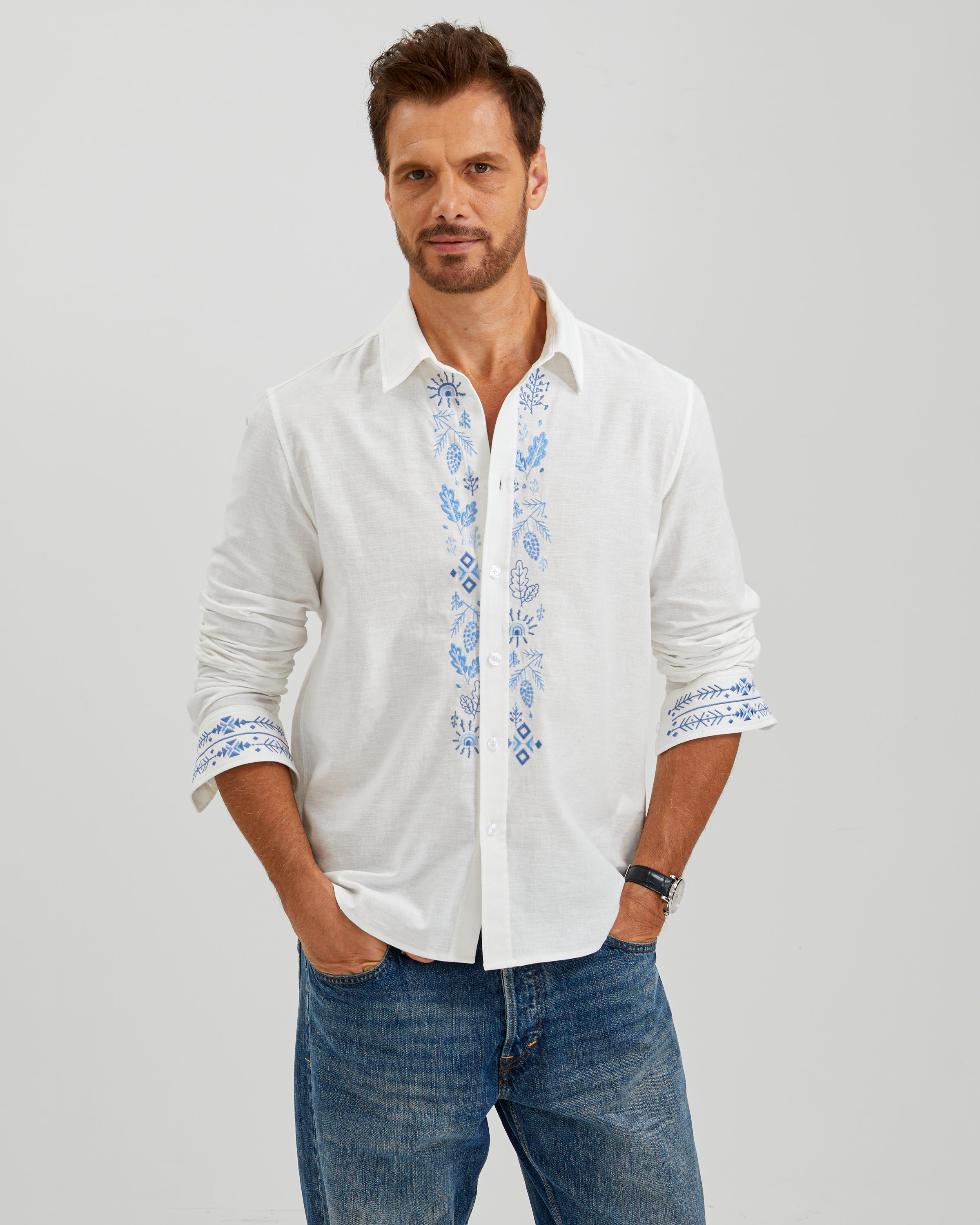 LINEN COTTON SERENITY EMBROIDERED SHIRT