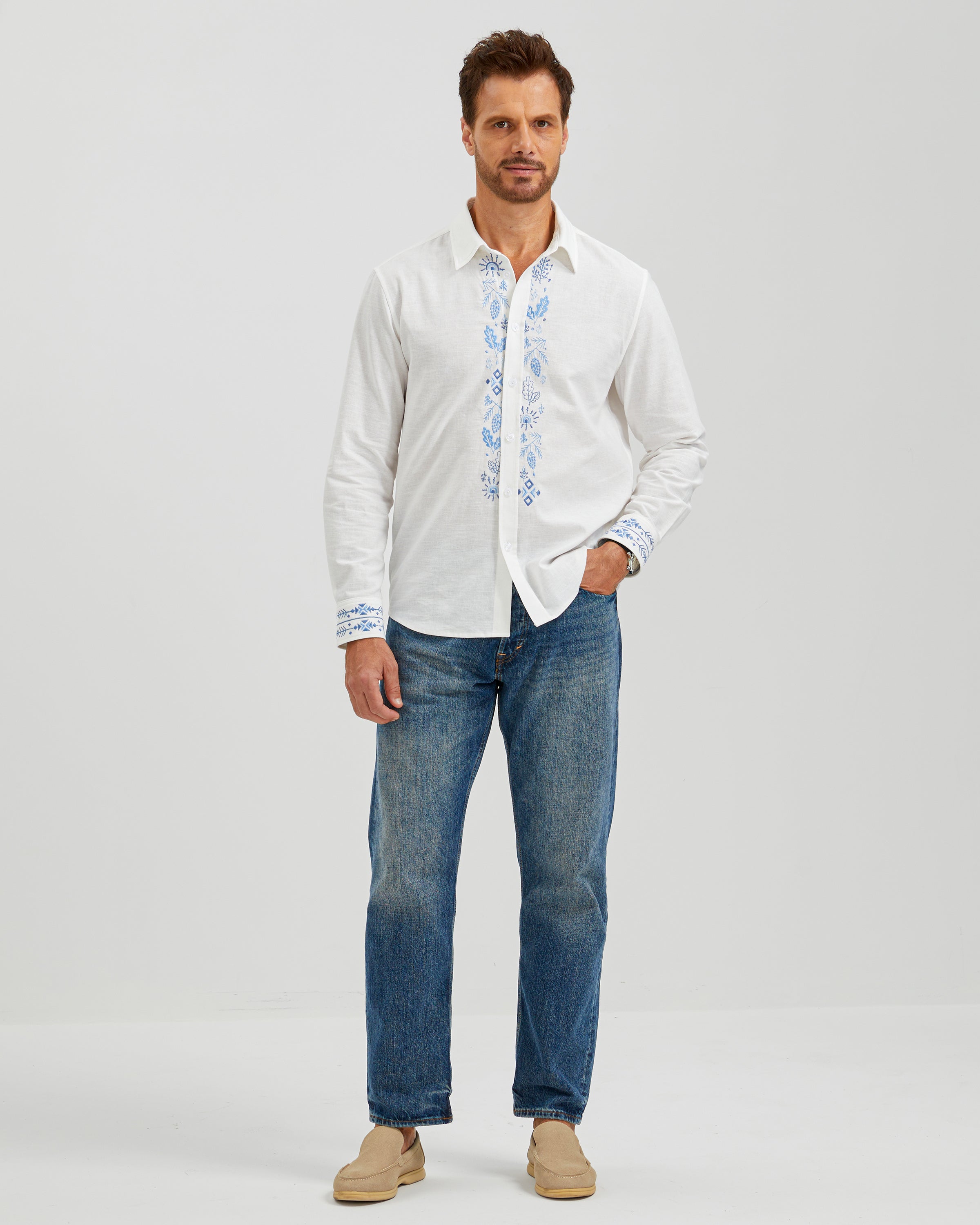 LINEN COTTON SERENITY EMBROIDERED SHIRT