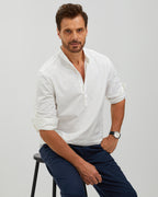 LINEN COTTON POPOVER SHIRT - WHITE