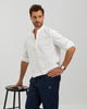 LINEN COTTON POPOVER SHIRT - WHITE
