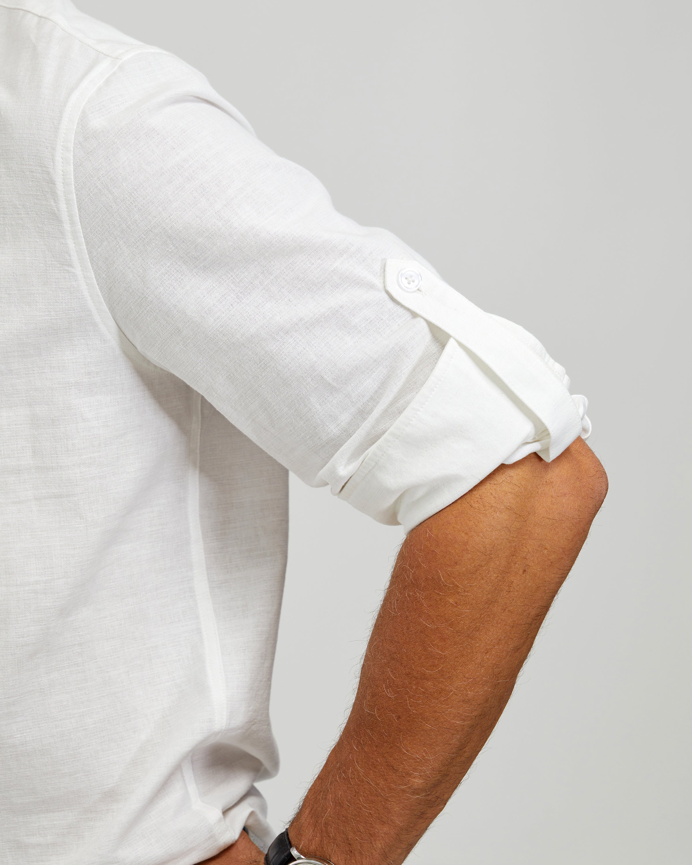 LINEN COTTON POPOVER SHIRT - WHITE