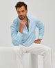 LINEN COTTON POPOVER SHIRT - BLUE