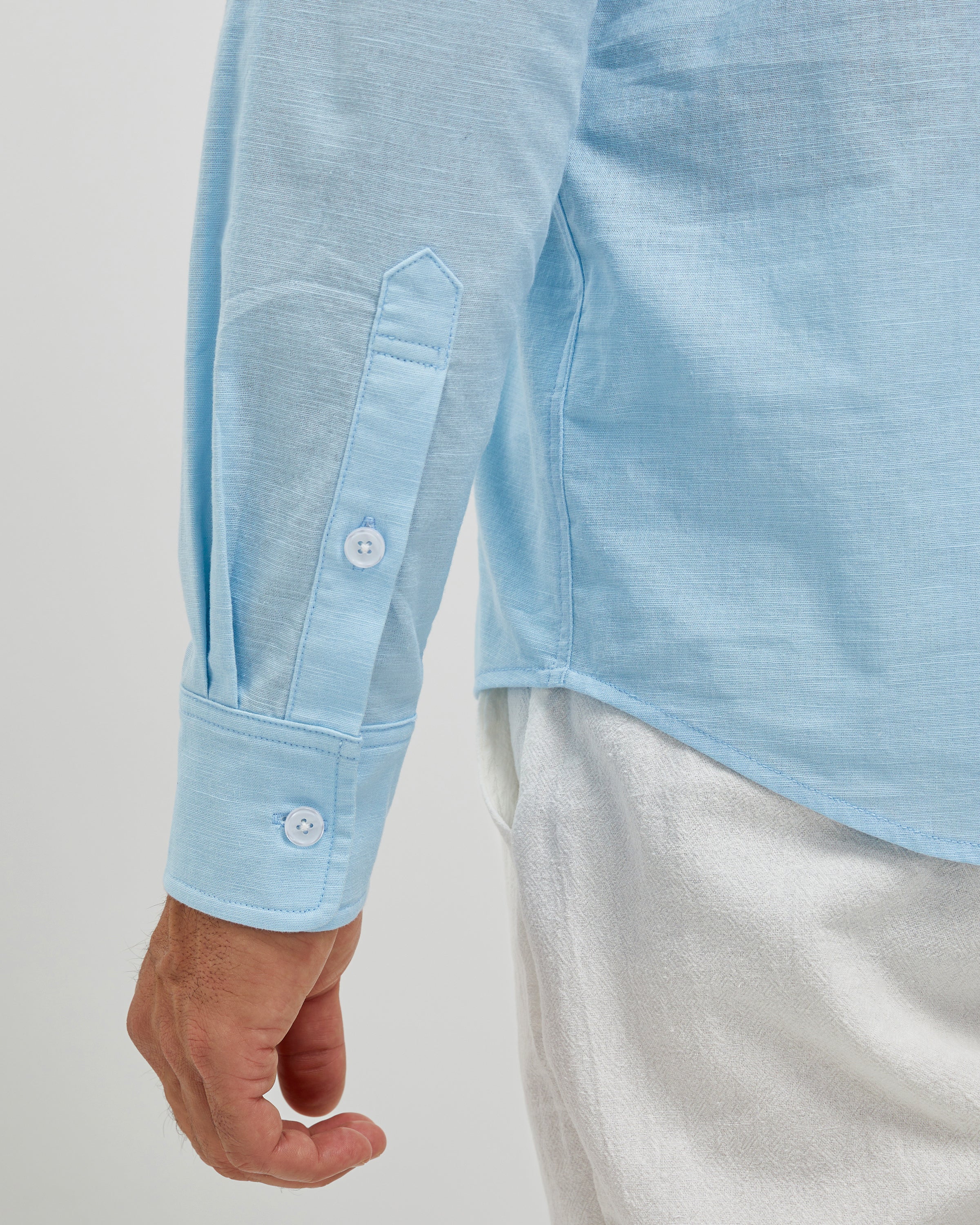 LINEN COTTON POPOVER SHIRT - BLUE