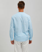 LINEN COTTON POPOVER SHIRT - BLUE