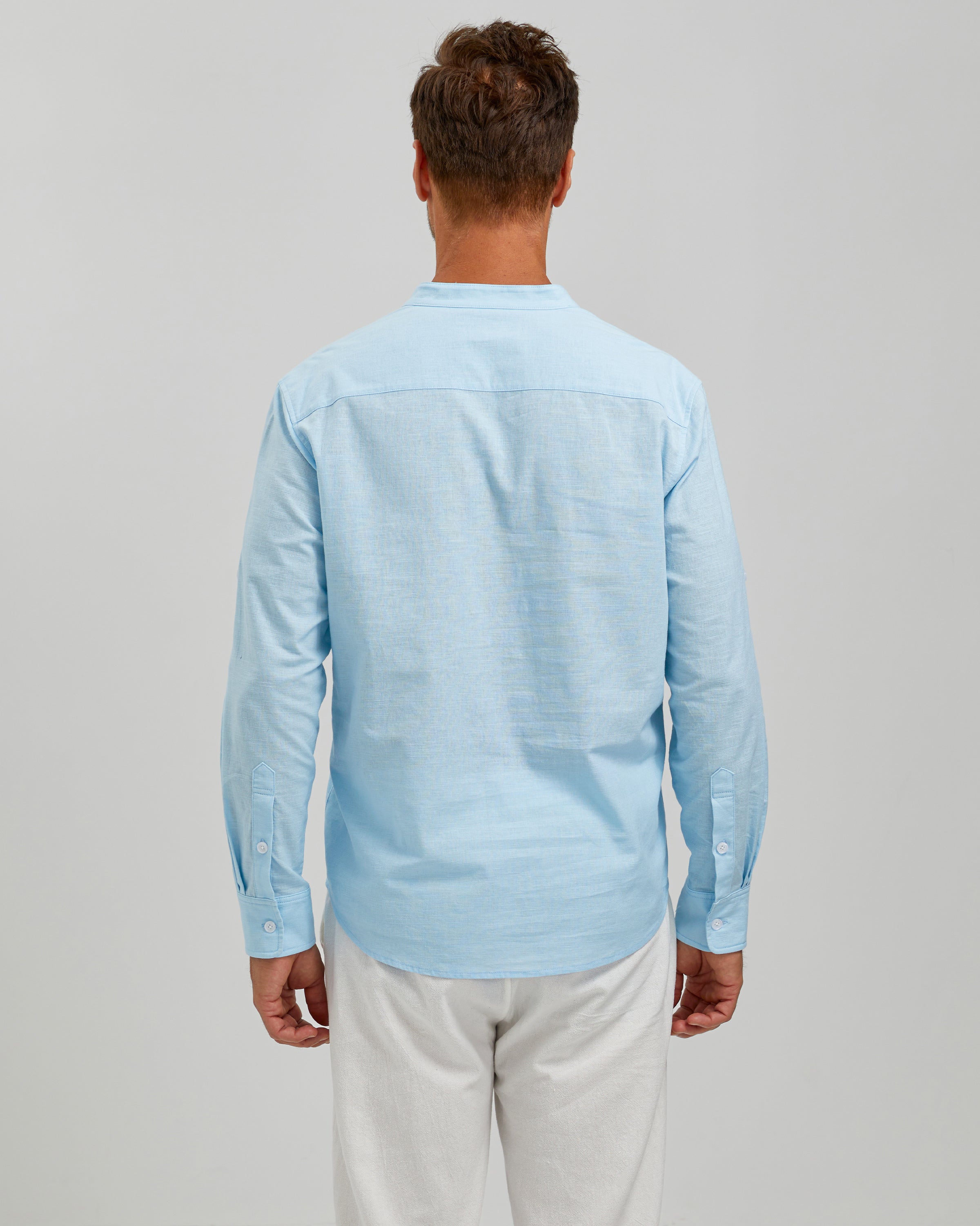 LINEN COTTON POPOVER SHIRT - BLUE