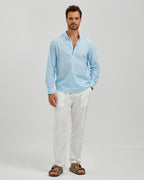 LINEN COTTON POPOVER SHIRT - BLUE