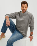VINTAGE WASHED COTTON HENLEY SHIRT - GRAY