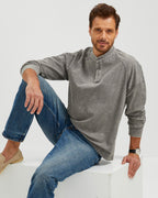VINTAGE WASHED COTTON HENLEY SHIRT - GRAY