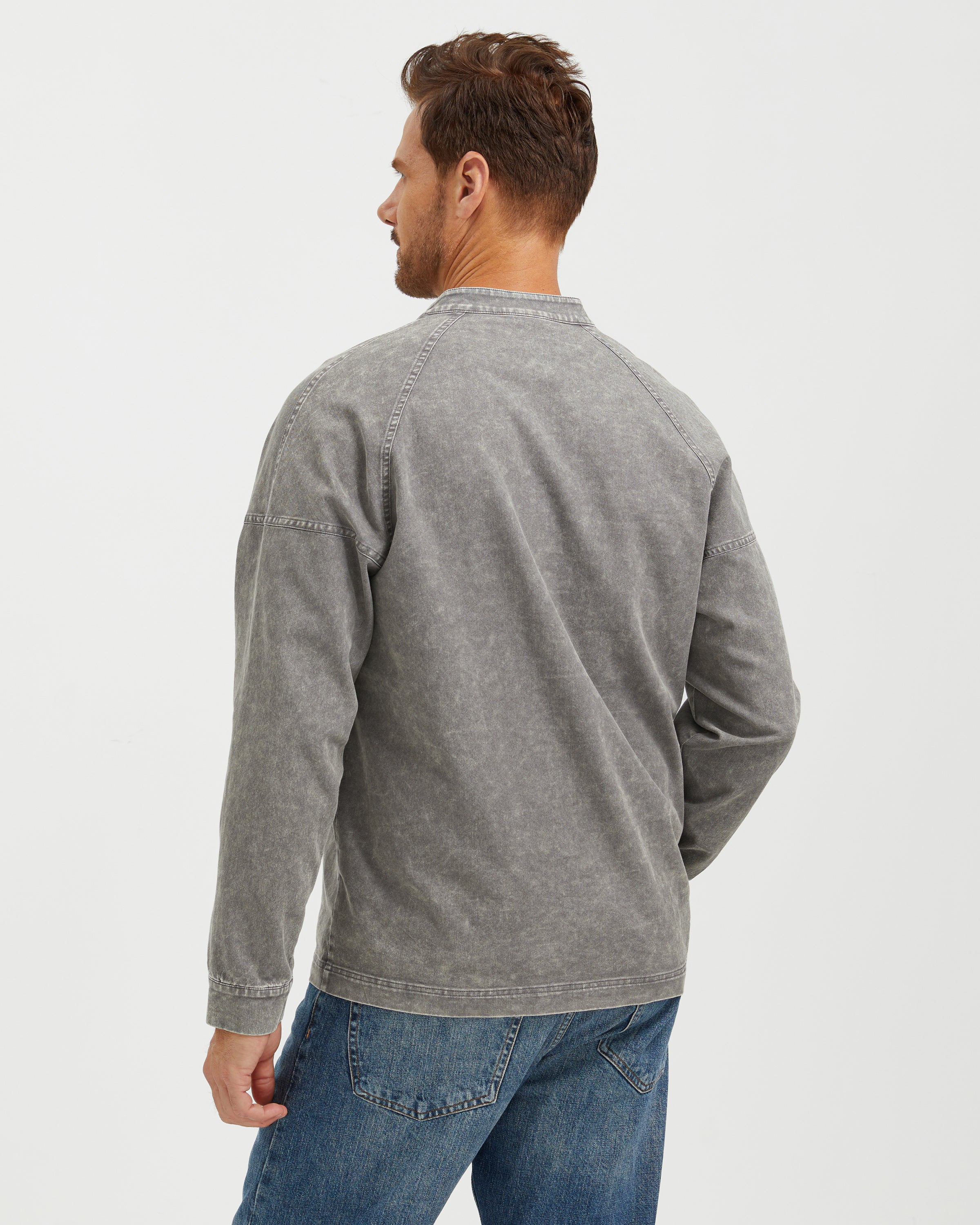 VINTAGE WASHED COTTON HENLEY SHIRT - GRAY