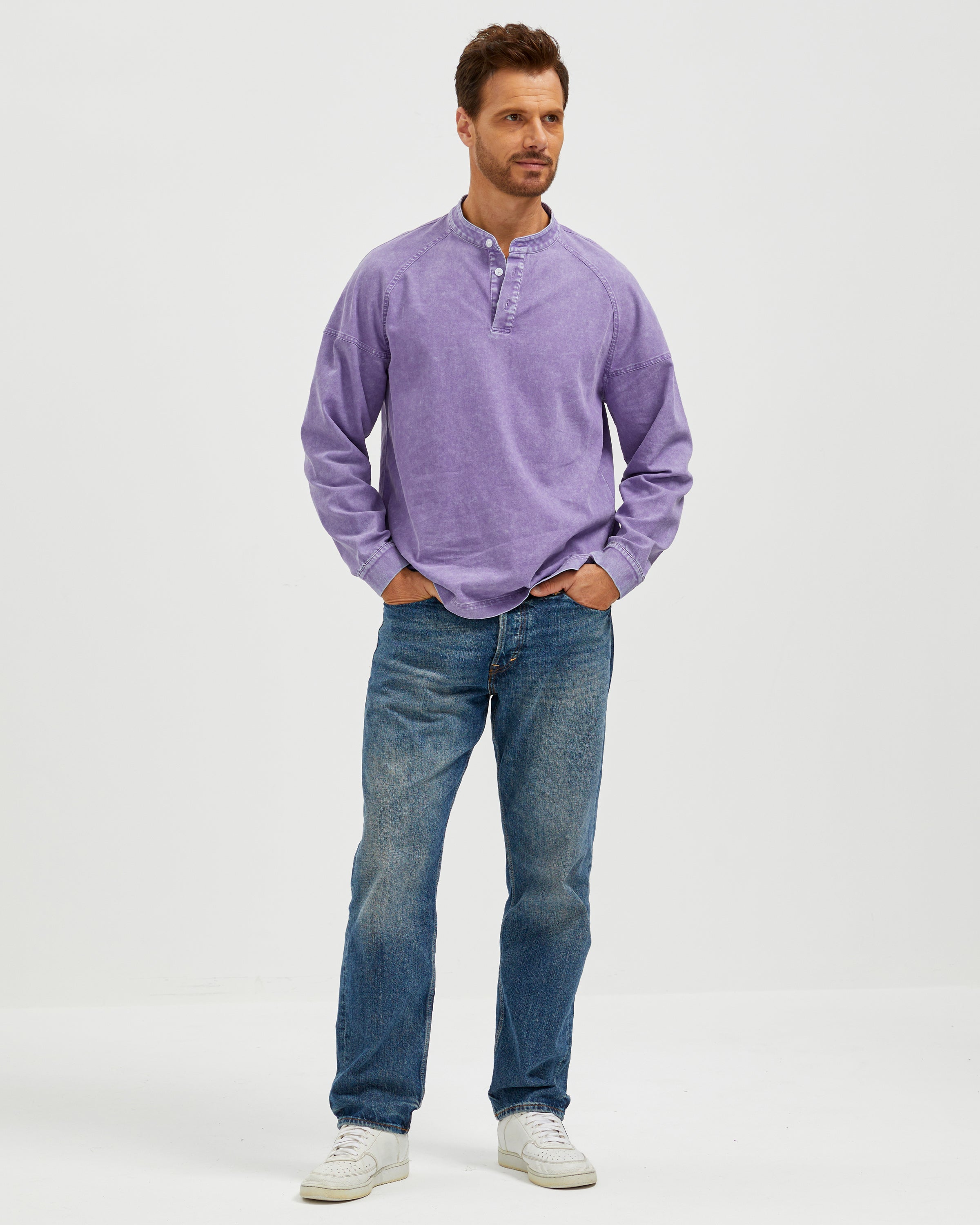 VINTAGE WASHED COTTON HENLEY T-SHIRT