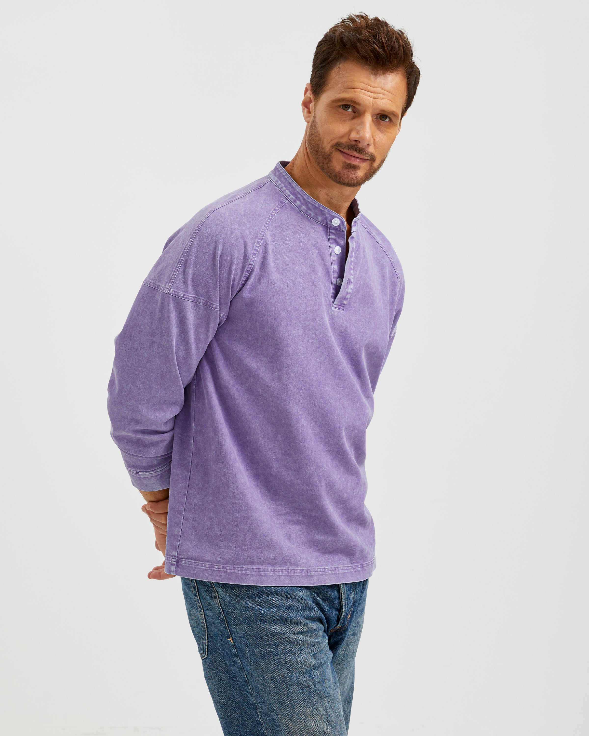 VINTAGE WASHED COTTON HENLEY T-SHIRT
