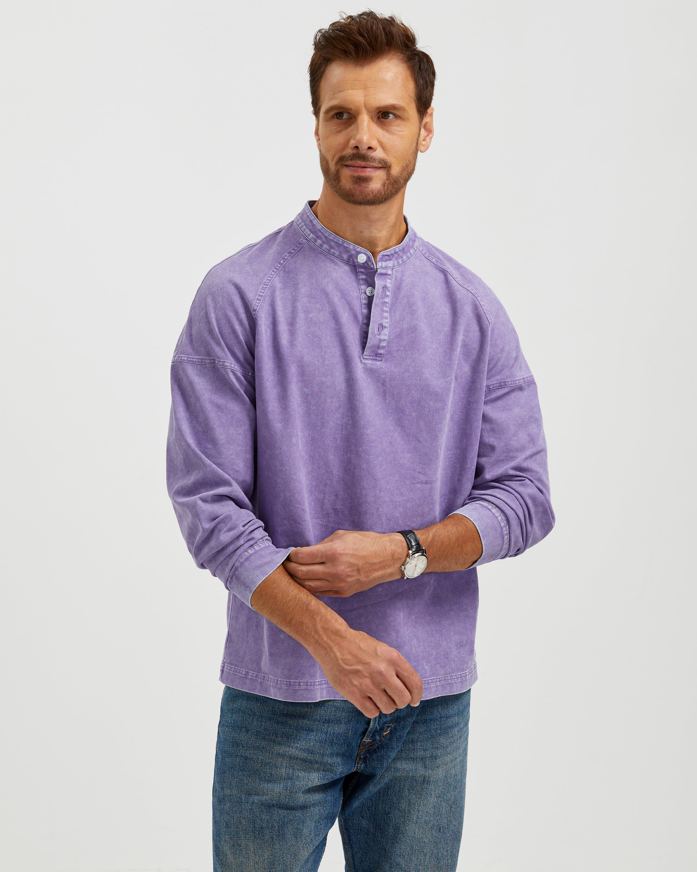 VINTAGE WASHED COTTON HENLEY T-SHIRT