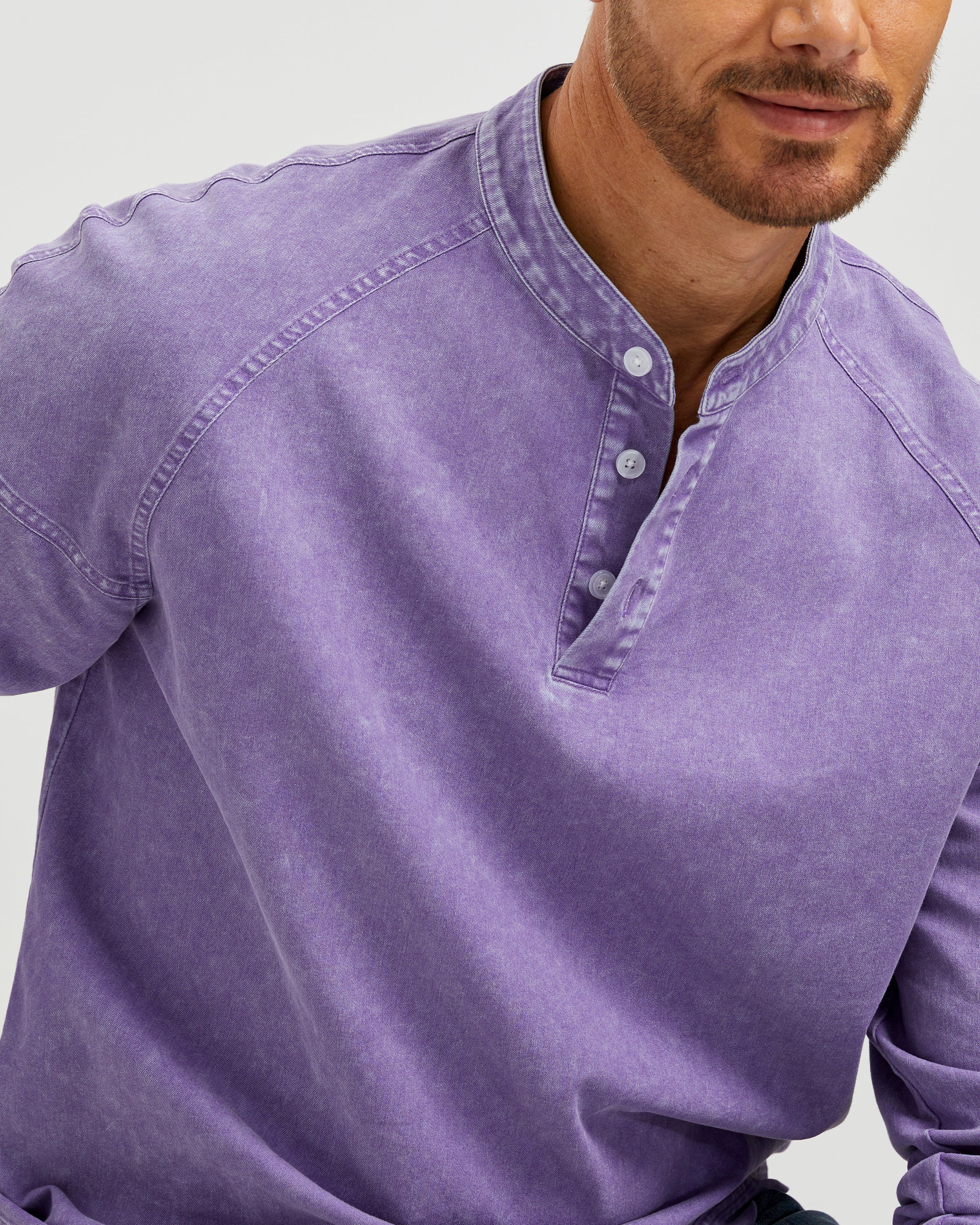 VINTAGE WASHED COTTON HENLEY T-SHIRT