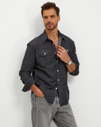 VINTAGE WASHED COTTON WESTERN SHIRT - BLACK