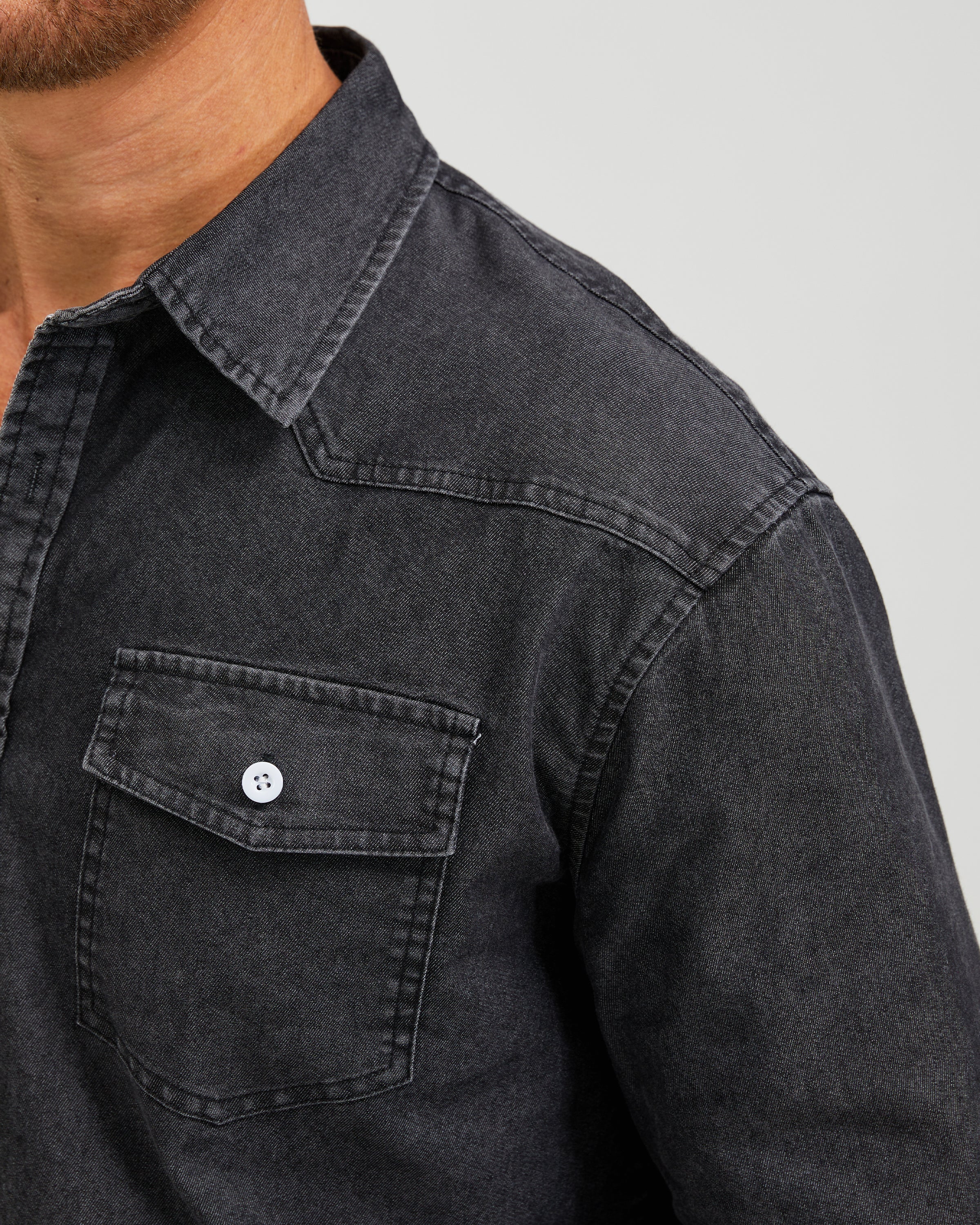 VINTAGE WASHED COTTON WESTERN SHIRT - BLACK