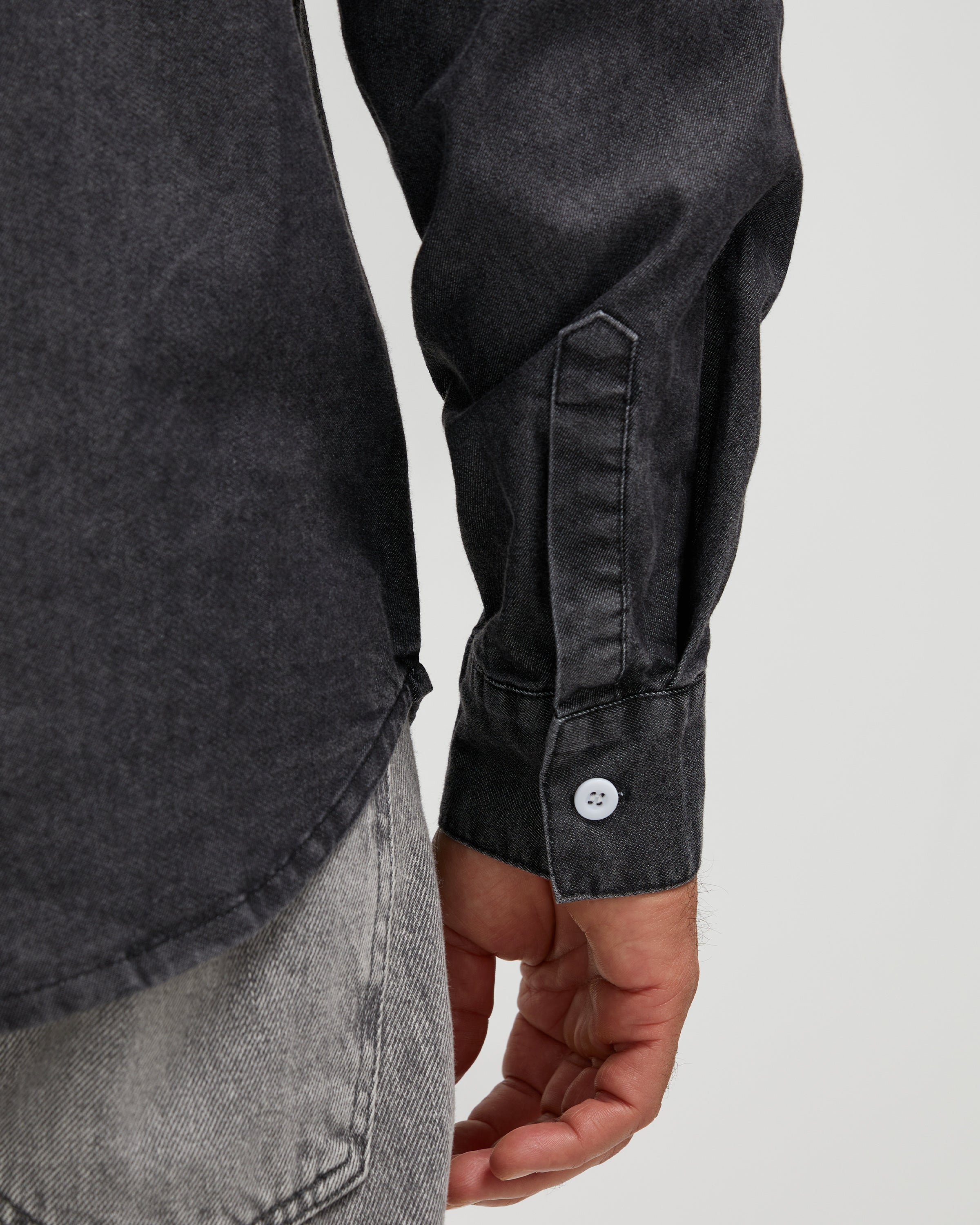 VINTAGE WASHED COTTON WESTERN SHIRT - BLACK